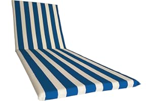 Il Tuo Artigiano Design Coussin imperméable pour chaise longue bandée – 190 x 60 cm polyester hydrofuge – Coussin amovible fabriqué en Italie (blanc et bleu)