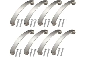 BUZUYIWAR 8 Pack Silver Cabinet Handles Kitchen Door Cupboard Handle 96mm Hole Centre with Screws Bow Stainless Steel Drawer Cabinet Pulls Aluminum Alloy Handles for Drawer Wardrobe Bathroom Furniture Kitchen