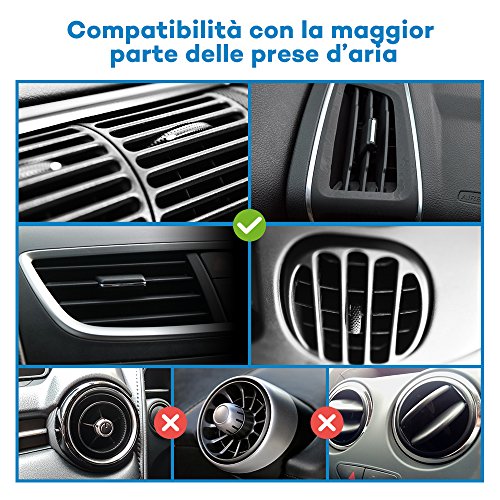 Porta Cellulare Auto VAVA Supporto Auto Smartphone per la Presa dâ€™Aria della Macchina (Presa Salda e Sicura, Unico Tasto di Rilascio, Perno Rotante a 360 Gradi) â€“ Compatibile con iPhone 7 / 7 Plus / 6s / 6 / SE / 5s / 5 / 4S / 4, Samsung Galaxy, HTC, LG, Huawei, etc.