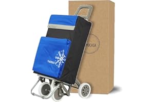 ECOSTAR 1618 Carro de Compra Plegable Ligero, Bolsa Térmica, 100x41x33cm, 40 litros, 4 Ruedas, Embalado con Cartón Reforzado (Azul)