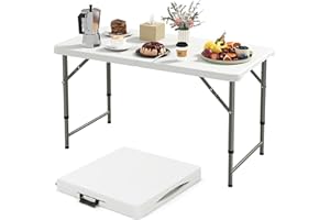 COSTWAY Stół kempingowy z regulacją wysokości, ogrodowy, składany z blatem HDPE i uchwytem do noszenia, balkonowy, na kemping, do ogrodu, na balkon, 122 x 61 x 75 cm