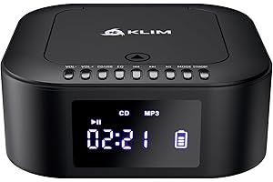 KLIM Boombox E1 Radio mit CD Player - BASS Boost mit Tieftöner - FM Radio, MP3, Bluetooth, AUX, USB, Kompakt Disc - CD Player tragbar mit kabellosem Modus und aufladbaren Akku - Mit Fernbedienung