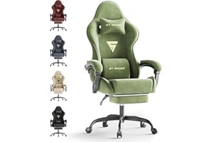 Ferghana Silla Gaming Silla Gaming con Masajeador, Silla Ergonómica de Terciopelo para Juegos, Silla Gamer con Lumbar, Reposapiés, Silla de Oficina, Capacidad de Peso de 250 Libras, Verde