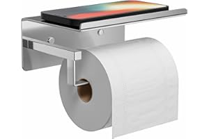 susswiff Portarotolo per carta igienica con ripiano, cromato, porta rotolo di carta igienica, autoadesivo, senza foratura, per bagno, in acciaio inox, argento