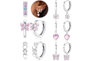 JeweBella 6 Paia Orecchini Cerchio Argento per Donna Acciaio Chirurgico Orecchini a Cerchio Orecchini Pendenti Cuore Fiore Stella Anallergici Orecchini Cerchio Piccoli Set per Ragazze Bambini