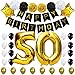 Produktbild Zum 50. Geburtstag Party Dekoration-"Happy Birthday" Schwarze Fahne, Folienballon Zahl 50 in Gold-XXL Riesenzahl 100cm, hängende wirbelt, Papierblumen, Star und Latex Ballons, Noble Party Supplies von KUNGYO