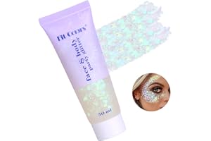 HIRSRIAN Body Glitter Gel Chunky Sequins Glitter Liquid Gel Festival Glitzer Gesicht Mermaid Pailletten Glitter Kosmetik für Haare, Gesicht, Körper, Nagel (Weiß 50ml)