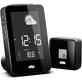 Braun classic analog alarm clock, calm quartz clock mechanism with snooze function and light, Crescendo alarm, black and bey