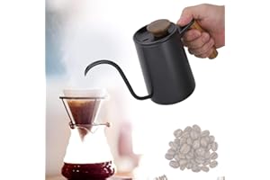 Aigend Caffettiera a Goccia con Manico, Bollitore da Caffè in Acciaio Inossidabile da 600 ml a Collo di Cigno, Bollitore Caffè Moda Teiera Beccuccio Lungo e Stretto Bollitore a Goccia a Mano (Nero)
