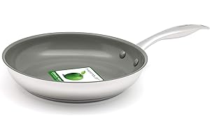GreenChef Profile Plus Poêle à Frire en Céramique Antiadhésive Saine en Acier Inoxydable de 24 cm, Sans PFAS, Pour toutes les feux, y compris l'induction, Robuste, Va au four jusqu'à 200˚C, Argent