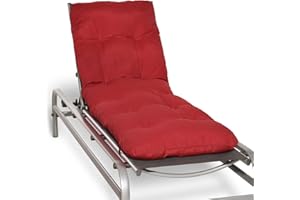 Beautissu Coussin Bain de Soleil 190x60 cm Flair RL – 8 cm Épais Coussin Chaise Longue pour Jardin Terrasse Balcon – Confortable Matelas Transat Exterieur – Rouge