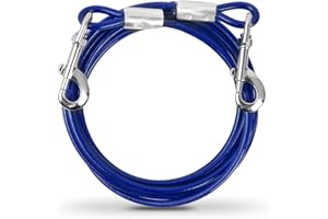 HOAAIGO 3m Cuerda Mascotas, Correa de Metal para Perros con Gancho Giratorio, Cable Cinturón de Seguridad, Alambre de Acero Inoxidable 6 mm, para Grandes Medianos, Hasta 250kg (Azul)