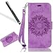 Produktbild Leeook Huawei P8 Lite 2017 Hülle Lederhülle Retro Elegant Kreative Lila Mandala Blume Geprägt Embossed Muster Entwurf Pu Leder Wallet Case Etui Brieftasche Ledertasche mit Handschlaufe im Bookstyle Cover Schale mit Ständer Standfunktion Protective Etui Karten Slot und Magnetverschluss Flip Case-Mandala Purple