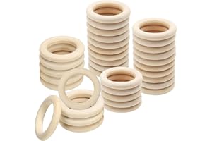SHUOHONG 40 Pièces Anneau Bois Naturel, Cercle Bois Anneau pour les Arts et L'artisanat Non Traité, Dentition Bebe Anneaux, Deco pour les Arts et L'artisanat, Bricolage, Décoration Intérieure