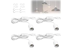 E27 lamputtag med strömbrytare, 4-pack uttag med kabel 5 m, skruvring, EU-kontakt, pendellampa, lampa rep för gör-det-själv lampupphängning sovrum matsal balkong