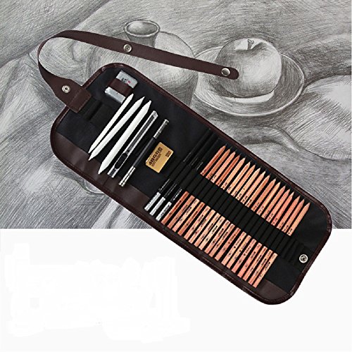 SOLEDI 18pcs Skizze Bleistifte Radiergummi Holzkohle Bleistift Papier Pen Set Papierfederzeichnung mit Tasche Zeichenset Art Set - 6