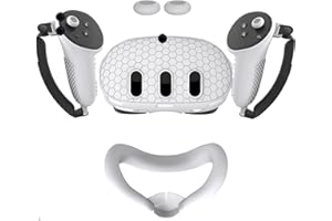 Rokeblau Accessoires VR pour Meta Quest 3, VR Comprenant Le Couvercle du Contrôleur et Le Couvercle du Casque, Le Masque et Le Couvercle du Rocker, Silicone Confortable Le Casque Q3 VR (Blanc)
