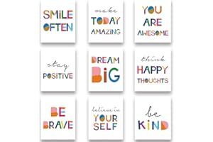 HPNIUB Watercolour Words Inspirational Quote Kids Wall Art Typography Wall Art Set of 9 (8”X10”) Canvas Painting,Motivational Poster Be Kind For Nursery or Kids Room Home Reading Corner Decorations