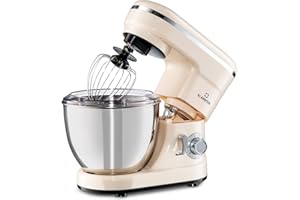 Klarstein Bella robot de cocina multifunción - amasadora con 1200 W, 6 niveles de velocidad, acero inoxidable, función de pulso, sistema de rotación planetaria, 3 accesorios de mezcla, crema