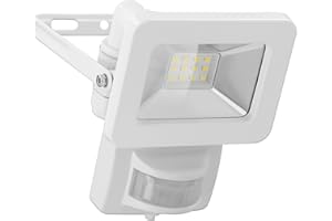 goobay 53878 reflektor LED z czujnikiem ruchu na zewnątrz 10 W/czujnik PIR reflektor zewnętrzny IP44 / neutralne białe światło 850 lm/reflektor LED do montażu na ścianie/reflektor ogrodowy/biały