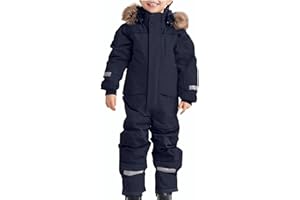 HENGBO LED Kinder Schneesuit Overall Winddicht Wasserdicht Dickere Fleece gefüttert Mit Kapuze & Reflektoren Einteiliger Skianzug für Kleinkind Schneesuit Winterurlaub Schneeoverall für Jungen Mädchen 1-9 Jahre