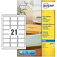 Avery Clear, Transparent, Printable, Address Labels, 63.5 x 38.1 mm, Clear, See-Through 21 Labels per Sheet, 210 Blank Labels per Pack (J8560-10)