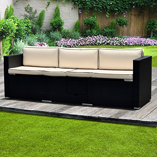 2in1 Poly Rattan Lounge Liege 6-fach verstellbar mit integriertem ausklappbarem Tisch und 20cm dicke Rückenpolster Gartenliege Sonnenliege Relaxliege Rattanliege Liege Couch Sofa - 4