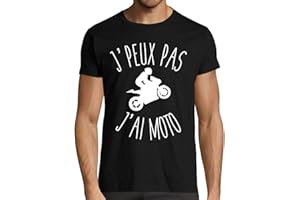 MOTARD FRANÇAIS T-Shirt Noir Homme Motard | J'peux Pas J'Ai Moto | Tissu épais | idée Cadeau Humour Biker | 100% Coton Coupe régulière