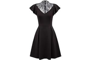 YAOBAOLE Women's Black Gothic Dresses Lace Neckline Vintage Party Dress Women Hallween Dress