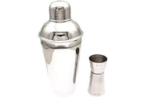 COCKTAIL7 Kit Barman Professional Set Cocktail Dosatore Doppio Acciaio Inossidabile 25x50ml e Shaker da Cocktail Inox 3 Pezzi 50cl Colino Integrato Accessori Mixologia