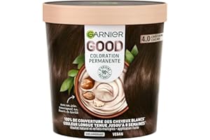 Garnier - Coloration Permanente - Sans Ammoniaque - 90% d'Ingrédients d'Origine Naturelle et Formule Vegan - Beurre de Karité - 100% Couverture Cheveux Blancs - Châtain Cacao (4.0) - Good