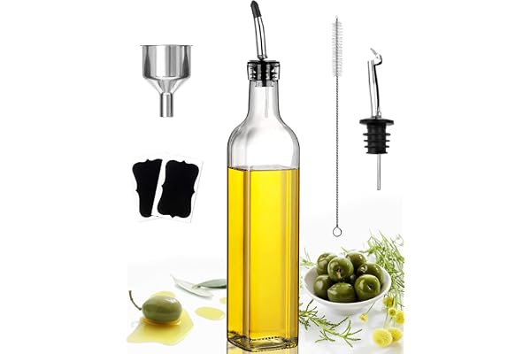 Showvigor Bouteille Huile, Kit de Distributeur D'huile D'olive 500ml, Avec bec Verseur, Récipient pour Bouteille D'huile D'olive pour la Cuisine et le Barbecue