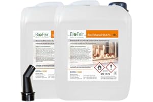 ‎BIOFAIR BioFair Bioethanol - Reiner Brennstoff - Bioethanol für Bioethanolkamin, Ethanol Tischkamin, Wandkamin Indoor - 2 x 10 Liter