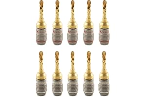 Nakamichi FanLock Excel Series 24k Gold Plated BFA Banana Plug 10 AWG - 18 AWG Gauge Size 4mm for Speakers Amplifier Hi-Fi Stereo Home Theatre Radio Audio Wire Cable Quick Connector, 10 Pcs (5-Pairs)