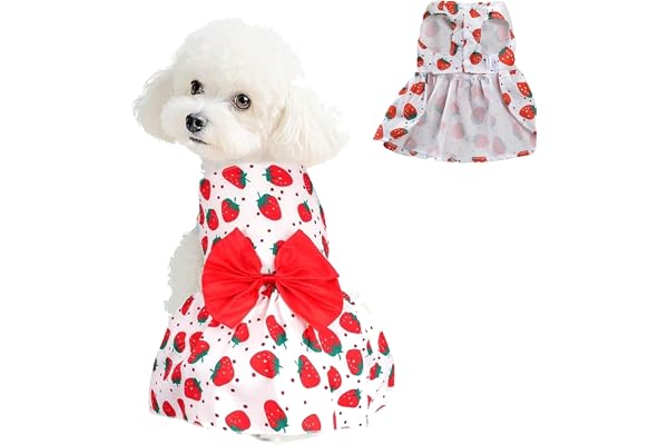 Puppy Dress,Cat Frock for Small Dogs and Cats, Red Dog Frock with Comfortable Fit, 6-7.5 KG Dog and Cat Clothes, Cute Bow Dog Dress Female, Chest 55 cm Back Length 45 cm