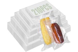 FAOKZE Sacs sous vide 210 sacs, 10x15/15x20/20x25/20x30/25x35, sac congelation sous vide, sans BPA, film sous vide alimentaire pour tous les appareils sous vide, pour les légumes, la viande, etc