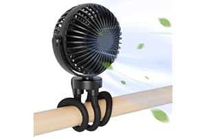 SHYOSUCCE Ventilador USB, Ventilador Cochecito con 3 Velocidades, Trípode Flexible, Oscilante 360°, Mini Ventilador Portátil para Camping, Asiento de Coche, Deporte, Cochecito (Negro)