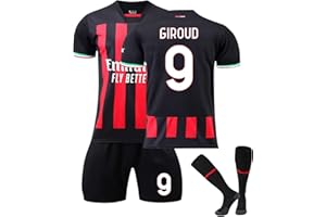 YAGUMO 23/24 A-C Milan Maillot de Foot Enfant Nr. 9 Giroud Nr. 11 Ibrahimovic Nr. 17 R.LEAO Domicile Soccer Jersey, Football Ensemble Garçons/Adultes Entrainement T-Shirt et Short avec Chaussettes