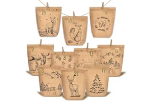 KOHMUI Adventskalender zum Befüllen, 24 Weihnachtskalender Papiertüten zum Selber Basteln, DIY Geschenktüten zum selbst füllen, Kraftpapiertüten Advents Tüten Selbstbefüllen für Kinder & Erwachsene