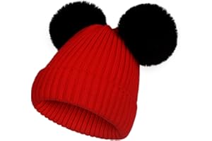 NATUST Kids Double Pom Beanie Girls Winter Knitted Hat with Double Removable Faux Fur Pom Poms 2-12 Years