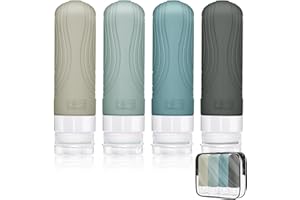Brovamo Botellas de Viaje Silicona 90ml Set, 4 Piezas a Prueba de Fugas Botellas Viaje Rellenables para Rellenar, Portátil Travel Bottles para Loción Champú Artículos de tocador [Serie Netural]