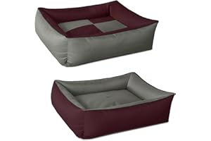 BedDog 2in1 Hundebett MAX Quattro, großes Hundekörbchen aus Cordura, waschbares Hundebett mit Rand, Hundesofa für drinnen, draußen, XXL, Cherry-Rock, Bordeaux-grau