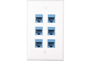 iGreely Ethernet Wall Plate - 6 Port Female to Female Decorative Faceplate Cat6 Keystone Jack Wall Plate Compatible with Cat7/6/6e/5/5e Ethernet Devices White