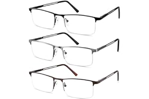 JJWELL 3 STÜCKE Lesebrille Herren Mit Blaulichtfilter, Blaulicht Herren Lesebrille, Rechteckige Halb Metall Lesebrillen Lesehilfe, Anti-Augenbelastung/UV, Anti-Blaulicht Brille Mit Sehstärke 1,5