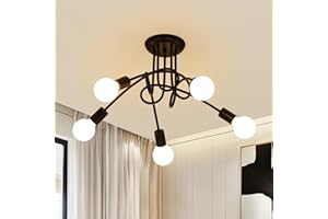 Comely Lustre Plafonnier Industriel, 5 Lumières E27 Lampe de Plafond Retro Vintage en Metal, Lustre Salon Moderne Suspension Luminaire pour Salon Salle à Manger Chambre Cuisine Restaurant