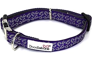 Doodlebone Padded Collar, Violet Leopard Reflective, 1-2