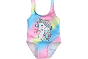 Zukmuk Costume da Bagno Intero Bambina Pagliaccetto da Bagno Stampato Unicorno Tutina Carina Senza Maniche Costume Estivo Mare Piscina Spiaggia