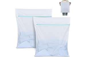 OTraki 2 Piezas Bolsa de Lavadora Malla 50x60cm Bolsas para Lavadora con Cremallera Metálica, Red de Lavado para Ropa Delicada, Sujetador, Viaje, Blusa, Calcetines, Ropa Interior, Abrigo (Blanco)