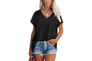 Aokosor T Shirts for Women V Neck Summer Tops Ladies Extended Shoulder Tshirt