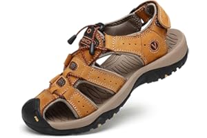 ZYLDK Sportowe sandały outdoorowe letnie męskie buty plażowe buty z zamkniętymi palcami skórzane na co dzień trekking spacery wędrówki dotyk zamknięty pasek sandały dla mężczyzn